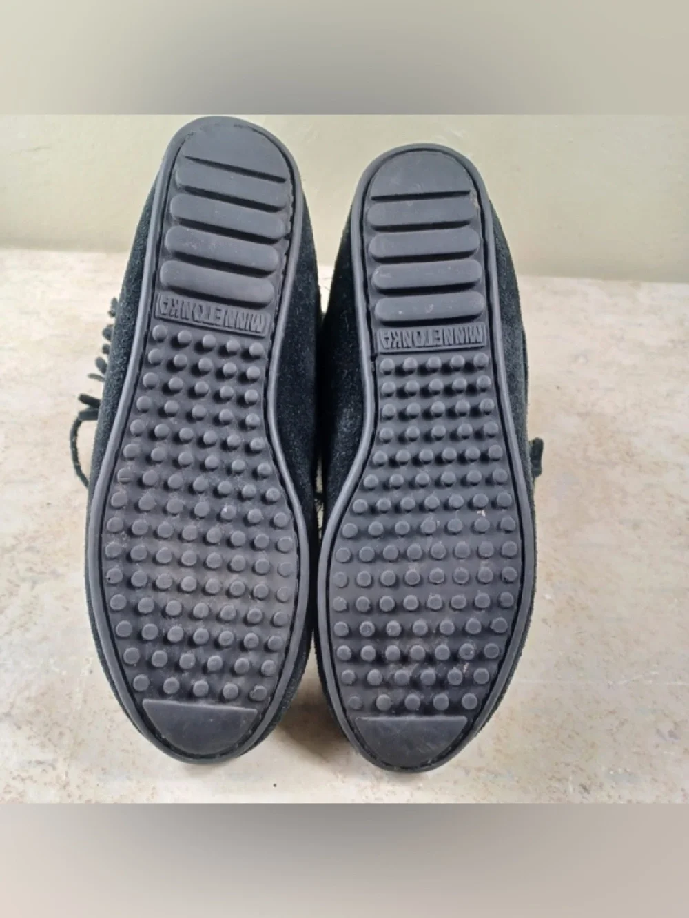 Minnetonka black Suede Fringe Lace-Up Moccasins - Picture 7 of 11